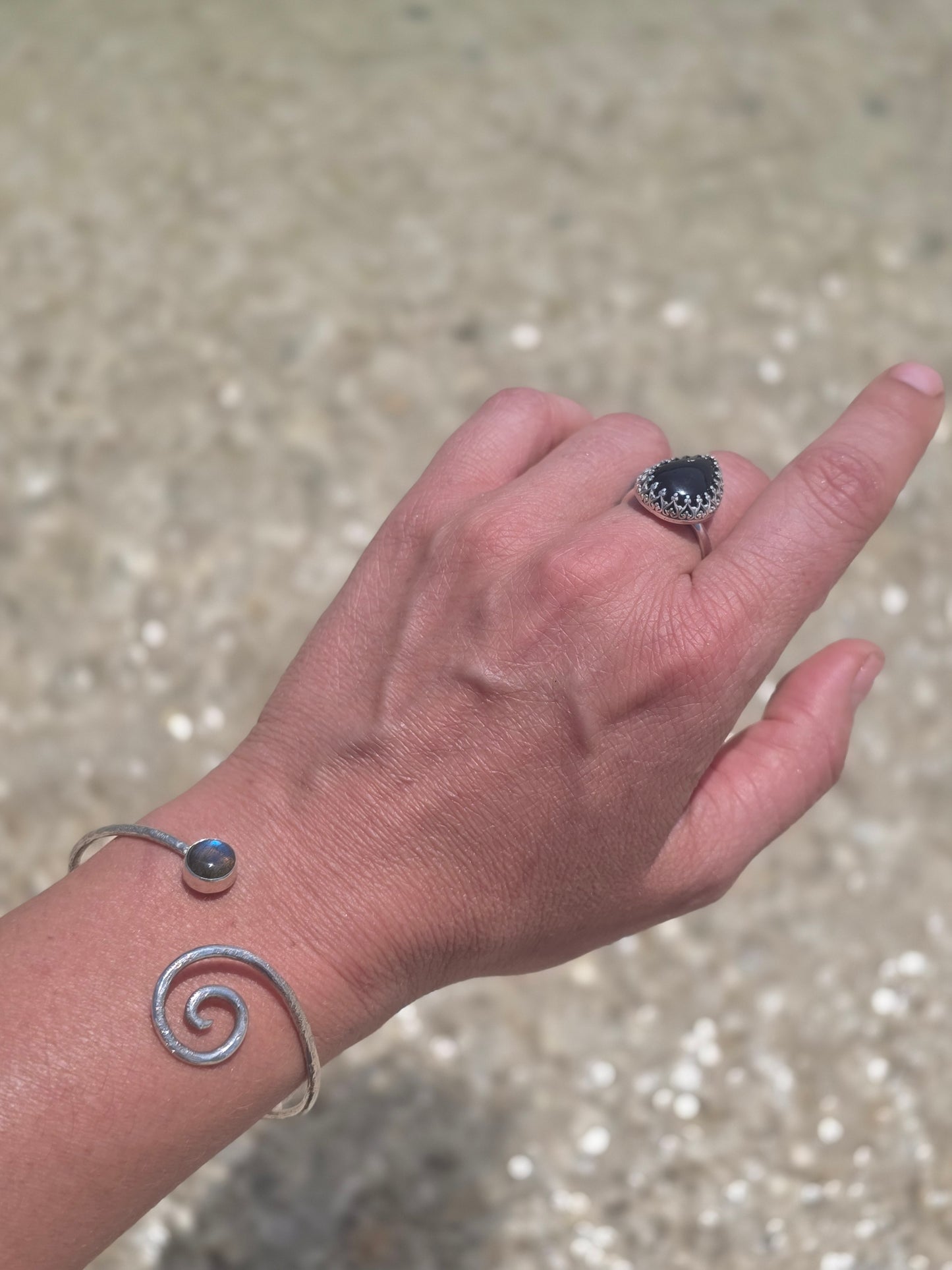 Spiral: Silver bracelet with labradorite